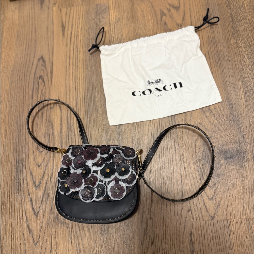 Brand New Coach 1941 collection Black and burgundy Crossbody with 3D floral